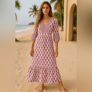 Pink City Prints Hand Block Print Cotton Maxi Dress – Magenta Floral Boho Small